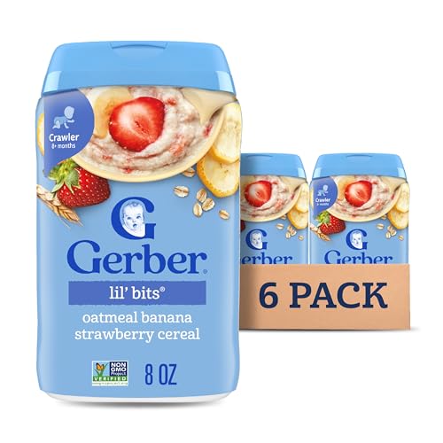 Gerber Stage 3 Baby Food, Oatmeal Banana Strawberry Cereal, Whole Grains, Iron, Baby Oatmeal Cereal, 6-Pack