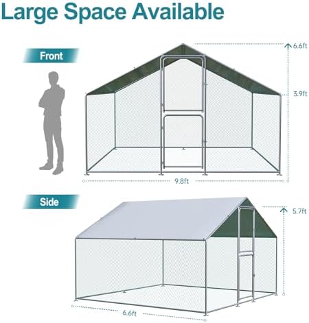 Large Chicken Coop, Chicken Coops for 10 Chickens, Chicken Runs for Yard with Water Poof & UV Resistance Cover, Spire Roof Chicken Coop Run with Double Lockable Doors for Outdoor Backyard