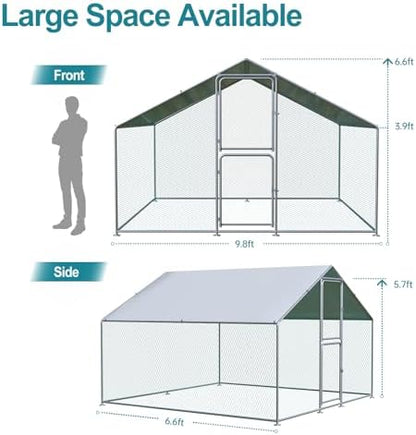 Large Chicken Coop, Chicken Coops for 10 Chickens, Chicken Runs for Yard with Water Poof & UV Resistance Cover, Spire Roof Chicken Coop Run with Double Lockable Doors for Outdoor Backyard