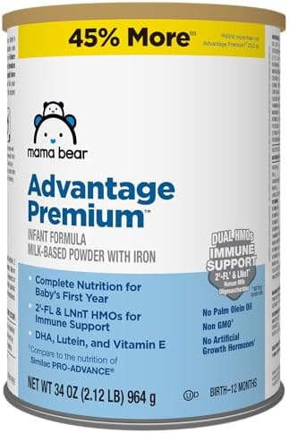 Amazon Brand - Mama Bear Advantage Premium Baby Formula Powder, 2'-FL HMO, LNnT HMOs for Immune Support, Non-GMO, 34 oz (Pack of 1)