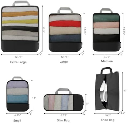 BAGAIL 4 Set/6 Set/8 Set Compression Packing Cubes Travel Accessories Expandable Packing Organizers (Half Mesh, 6-Black)