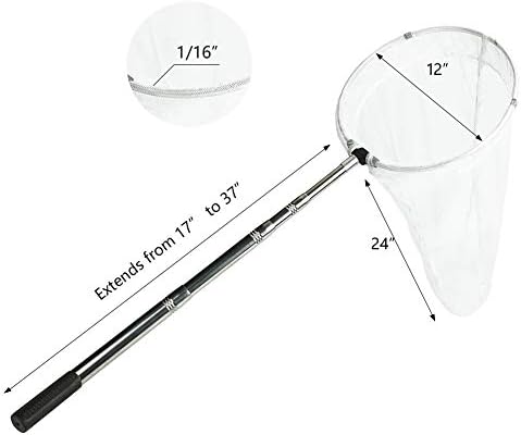 RESTCLOUD Insect and Butterfly Net with 12" Ring, 24" Net Depth, Strong Stainless Telescoping Handle Extends to 38 Inches