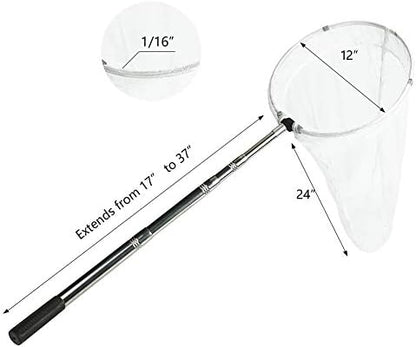 RESTCLOUD Insect and Butterfly Net with 12" Ring, 24" Net Depth, Strong Stainless Telescoping Handle Extends to 38 Inches