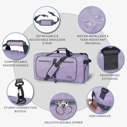 Fmeida 65L Duffle Bag with Shoes Compartment, Foldable Travel Duffel Bags for Men Women, Large Packable Travel Bag Water Repellent & Tear Resistant (Purple)