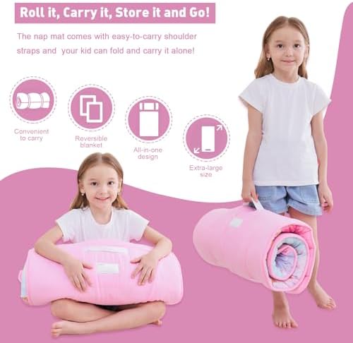 Extra Large Toddler Nap mat by Cokouchyi, Toddler Sleeping Bag with Removable Pillow, Measures 53 x 21 x 1.5 Inches, Sleeping Mat, Ideal for Daycare and Preschool Kindergarten