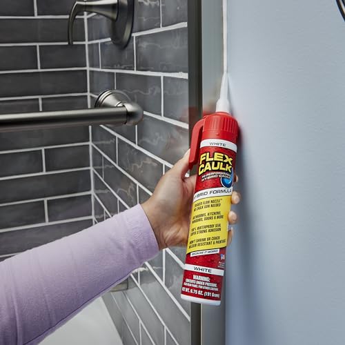 Flex Caulk, Waterproof & Weatherproof Hybrid Polymer Sealant, Strong, Paintable, Indoor, Outdoor, Bath, Shower, Sink, Window, Baseboards, Door, RV, Roof, Wood, Auto & Marine, White, 9 oz, 1-Pack