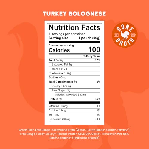 Serenity Kids 7+ Month Turkey Bolognese Bone Broth Baby Food Puree - Toddler Pouches with Organic Veggies & Free-Range Turkey - High-Protein Savory Blend, No Added Sugar & BPA-Free - 3.5 Oz, 12 Pack