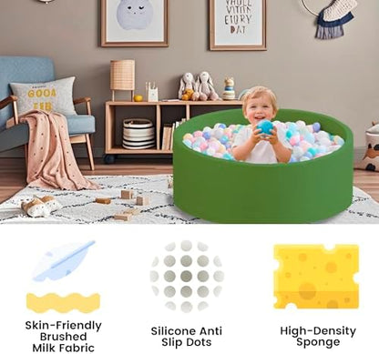 Ball Pit for Toddlers 35.43''x11.81 Baby Ball Pits Soft Memory Foam Ball Pits Round Kids Ball Pit Indoor Kids Play Ball Pool Ideal Gift for Girls and Boys (Green, NO Balls)
