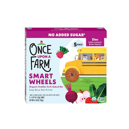 Once Upon A Farm Smart Wheels Organic Toddler Soft-Baked Bar, Rasp-Berry Beet & Kale, No Added Sugar, Kosher, USDA Certified Organic, Non-GMO, 3.35 Ounce (Pack of 8)