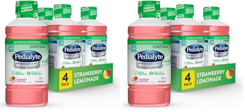 Pedialyte AdvancedCare Electrolyte Solution with PreActiv Prebiotics, Hydration Drink, Strawberry Lemonade, 1 Liter, 4 Count (Pack of 2)