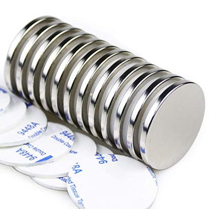 LOVIMAG Strong Neodymium Disc Magnets, Rare Earth Magnet with Double-Sided Adhesive for Fridge, DIY, Building, Scientific, Craft, and Office Magnets - 1.26 inch x 1/8 inch, Pack of 12
