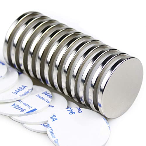 LOVIMAG Strong Neodymium Disc Magnets, Rare Earth Magnet with Double-Sided Adhesive for Fridge, DIY, Building, Scientific, Craft, and Office Magnets - 1.26 inch x 1/8 inch, Pack of 12