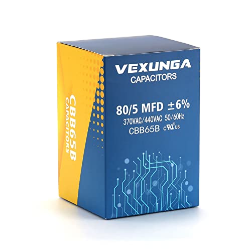 80/5 uF 80+5 MFD 370VAC or 440VAC Dual Run Start Round A/C Capacitor CBB65 CBB65B Air Conditioner Capacitors for AC Unit Fan Motor Start or Heat Pump or Condenser Straight Cool