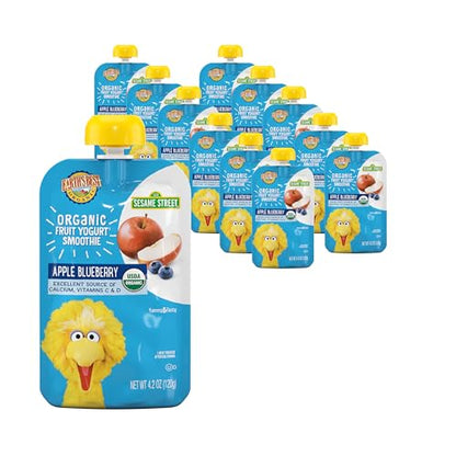 Earth's Best Organic Yogurt Smoothie Pouches, 24+ Months, Fruit Yogurt Smoothie for Toddlers 24 Months and Up, Apple Blueberry, 4.2 Ounce Resealable Pouch (Pack of 12)