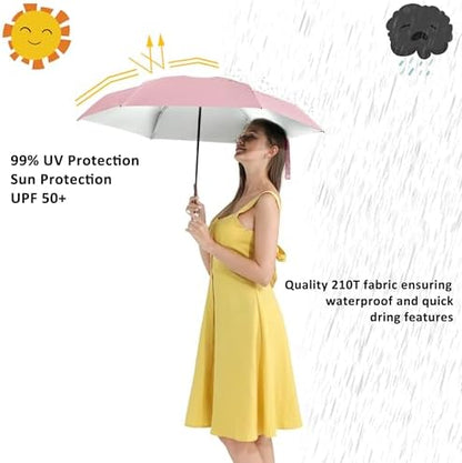 BAODINI Travel Mini Umbrella for Purse With Case Small Compact UV Sun Protection Sun Lightweight Tiny Pocket Umbrella for Women Girls and Men
