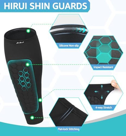 HiRui Soccer Shin Guards Shin Pads for Kids Youth Adult, Calf Compression Sleeve with Honeycomb Pads, Support for Shin Splint Baseball Boxing Kickboxing MTB, Lightweight(1PAIR)