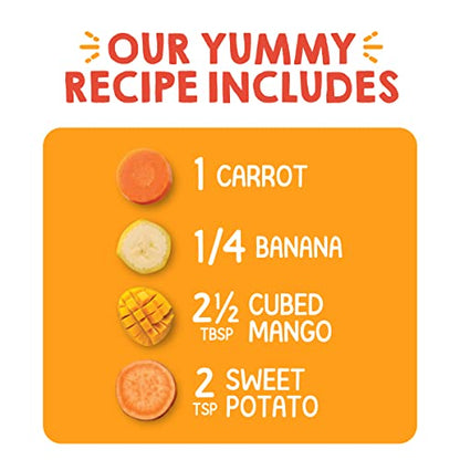 Happy Tot Organics Stage 4 Baby Food Pouches, Gluten Free, Vegan Snack, Love My Veggies, Fruit & Veggie Puree, Carrot, Banana, Mango & Sweet Potato, 4.22 Ounce (Pack of 16)