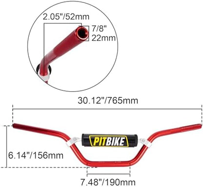 Universal 7/8 Inch 22mm Dirt Bike Handlebars, Upgraded Pit Bike Handlebar with Foam Pad for Motocross CRF YZF KXF KLX RMZ DRZ Pit Dirt Bike ATV Quad - Red