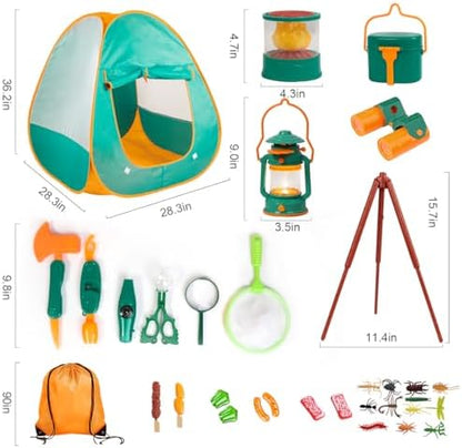 Meland Kids Camping Set with Tent - Toddler Toys for Boys with Campfire, Camping Toys for Kids Indoor Outdoor Pretend Play, Gift Idea for Boys Age 3,4,5,6 Year Old Birthday Christmas (Green)