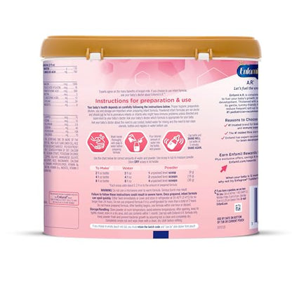 Enfamil A.R. Baby Formula, Added Rice Starch Formula to Reduce Reflux & Spit-Up, DHA for Brain Development, Probiotics to Support Digestive & Immune Health, Baby Milk, 19.5 Oz Tub, 4 Count