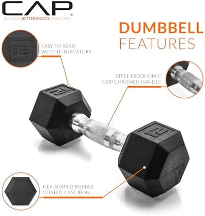 CAP Barbell Coated Hex Dumbbell Weight | Multiple Options