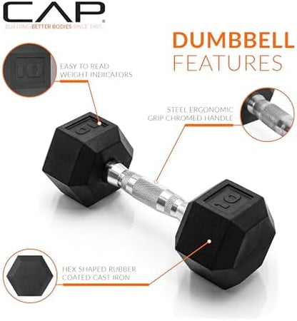 CAP Barbell Coated Hex Dumbbell Weight | Multiple Options