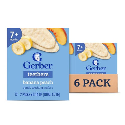 Gerber Teethers, Banana Peach Gentle Teething Wafers, Baby Teething Snacks, 6PK