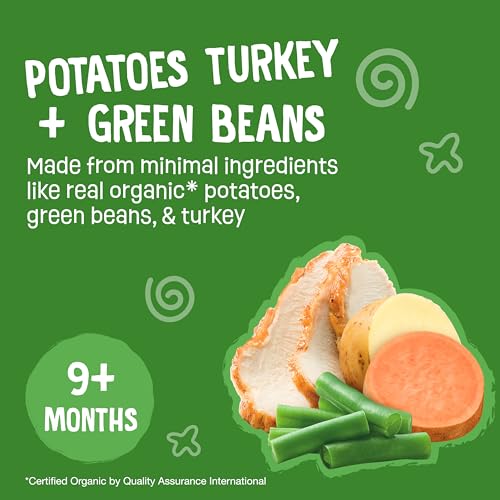 Earth's Best Organic Vegetable +Turkey Puree Potatoes Turkey + Green Beans Pouch, 4 oz (Pack of 12)