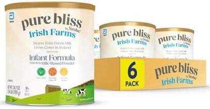 Pure Bliss Irish Farms, Easy-to-Digest Baby Formula, Infant Formula, 0-12 Months, 24.7-oz Can, Pack of 6