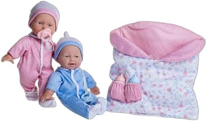 JC Toys La Baby 11" Soft Body Twin Baby Dolls – Removable Outfits and Reversible Sleeping Bag & Accessories– Small Baby Doll Toys for Children 12 Months +