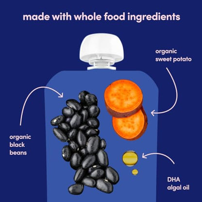 Cerebelly Baby Food Pouches – Organic Black Bean Sweet Potato Purees for Toddlers | No Added Sugar, Fiber, Non-GMO | Blended Puree Pouches | 4 Ounce BPA-Free Organic Baby Food | 6 Pack