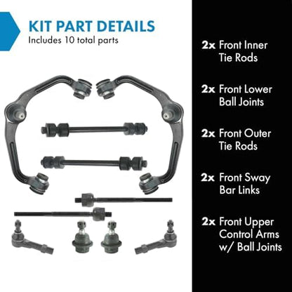 TRQ Front Steering & Suspension Kit Ball Joint Control Arm with Ball Joint Sway Bar Stabilizer Link Tie Rod Compatible with Ford Mazda