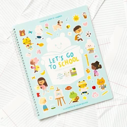 CUPKIN Sticker Book for Kids 2-4, 500+ Kids Stickers, Let's Go to School 12 Coloring Pages 12 Side by Side Scenes, Fun Toddler Travel Activity Coloring and Sticker Books for Ages 4-8 + 8-10