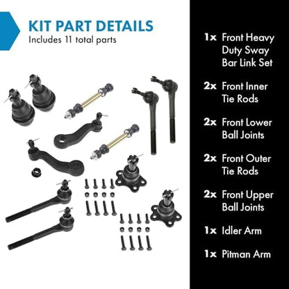 TRQ Front Steering & Suspension Kit Ball Joint Idler Arm Pitman Arm Sway Bar Stabilizer Link Set Tie Rod Compatible with 1996-1999 Chevrolet K1500 K1500 Suburban 1996-2000 K2500 Tahoe GMC Yukon