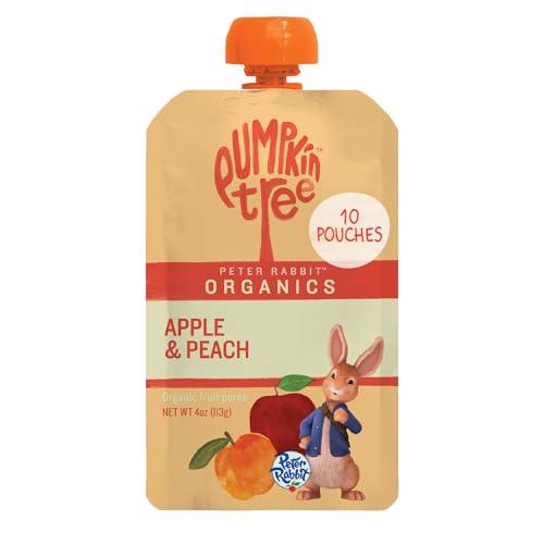 Pumpkin Tree Peter Rabbit Organics Apple and Peach, Fruit Snack Squeeze Pouch, 4 Ounce (Pack of 10)