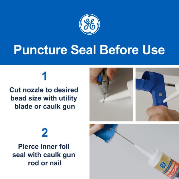 GE Advanced Silicone Caulk for Kitchen & Bathroom, Clear, 2.8 fl oz Tube, 12 Pack - 100% Waterproof Silicone Sealant, 5X Stronger Adhesion, Shrink & Crack Proof