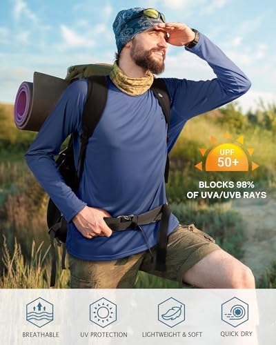 Roadbox Mens UPF 50+ UV Sun Protection Shirts Outdoor Long Sleeve SPF Rash Guard for Fishing Hiking Swimming Running
