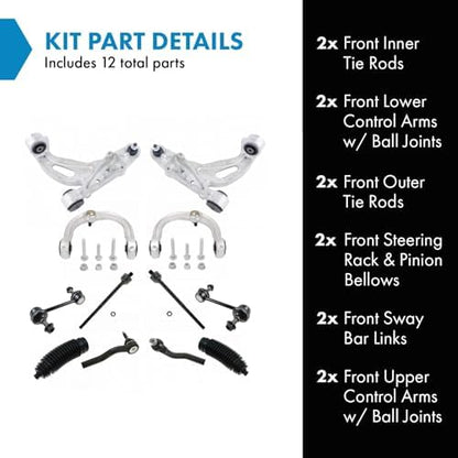 TRQ Front Steering & Suspension Kit Control Arm with Ball Joint Steering Rack & Pinion Bellow Sway Bar Stabilizer Link Tie Rod Compatible with 2003-2007 Cadillac CTS