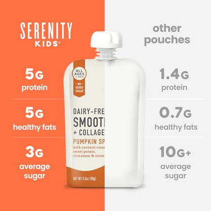 Serenity Kids Organic Pumpkin Spice Protein Smoothie Pouch - USDA Organic - Dairy Free, 3.5 Ounces (Pack Of 12)