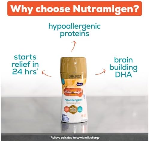 Enfamil Nutramigen Hypoallergenic Baby Formula with Iron, Lactose Free, Colic Relief from Cow's Milk Allergy Starts in 24 Hours, Brain Building DHA, Concentrated Liquid, 8 Fl Oz, 24 Bottles