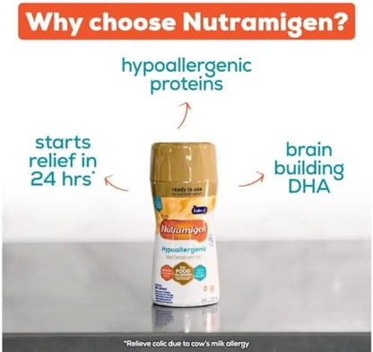 Enfamil Nutramigen Hypoallergenic Baby Formula with Iron, Lactose Free, Colic Relief from Cow's Milk Allergy Starts in 24 Hours, Brain Building DHA, Concentrated Liquid, 8 Fl Oz, 24 Bottles