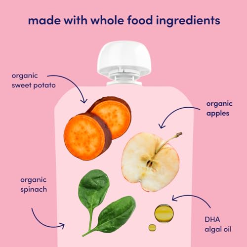 Cerebelly Baby Food Pouches – Organic Veggie Purees for Toddlers | No Added Sugar, Fiber, Non-GMO | Blended Toddler Pouches | 4 Ounce BPA-Free Pouch | Spinach Apple Sweet Potato | 12 Count
