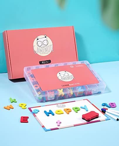 Gamenote Classroom Magnetic Alphabet Letters Kit 238 Pcs with Double - Side Magnet Board - Foam Alphabet Letters for Preschool Kids Toddler Spelling and Learning Colorful ABC Education Fridge Magnets