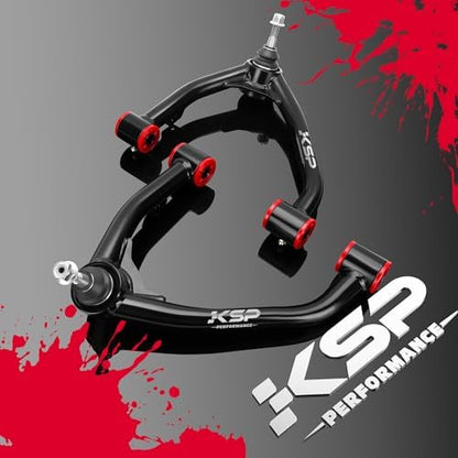 KSP Upper Control Arm 2-4" lift for 07-16 Silverado Avalanche Tahoe, Sierra Yukon 6-Lug 2WD/4WD Factory Cast Steel arms, Tubular Black A-arm