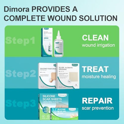 Dimora Silicone Foam Dressing Silver Ag 4"x 8" Adhesive Absorbent First Aid Bandage for Wound Care Pads 5 Packs