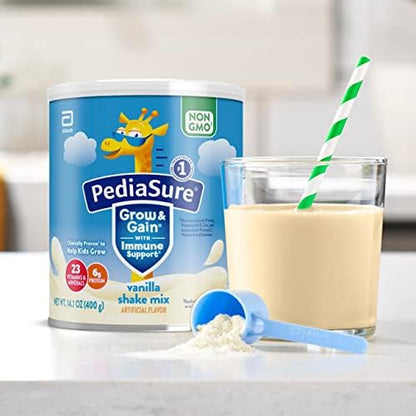PediaSure Grow & Gain with Immune Support Shake Mix Powder, 23 Vitamins & Minerals, 6g Protein, Non-GMO, Gluten-Free, Kids Nutrition, Vanilla, 14.1 oz Can, Pack of 6-48 servings
