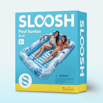 SLOOSH Inflatable Tanning Pool Lounger Float, 85" x 57" Extra Large Pool Floats Adult with Pillow, 4 in 1 Suntan Tub Raft Floatie,Sunbathing Bed Lounge for Water Blow Up Ball Pit Party Gifts, XL-Blue