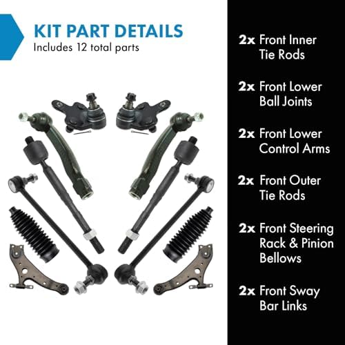 TRQ Front Steering & Suspension Kit Ball Joint Control Arm Steering Rack & Pinion Bellow Sway Bar Stabilizer Link Tie Rod Compatible with 2008-2019 Toyota Highlander