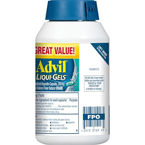 Advil Liqui-Gels Pain Reliever and Fever Reducer, Pain Medicine for Adults with Ibuprofen 200mg for Headache, Backache, Menstrual Pain and Joint Pain Relief - 200 Capsules, Advil PM Ibuprofen - 2 Ct