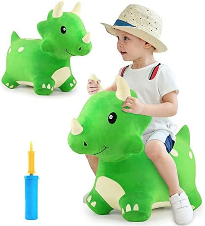 iPlay, iLearn Bouncy Pals Dinosaur Hopper Toy 2 Year Old Boy, Toddler Plush Bounce Animals, Ride on Bouncing Triceratops for Kids, Outdoor Hopping Horse Bouncer, Cool Birthday Gifts 3 4 5 6 Yr Girls